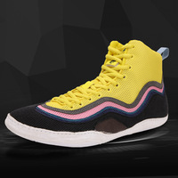 Chaussures de lutte sportives personnalisées OEM chinoises professionnelles du Pakistan pour hommes, cuir souple jaune vert, été rouge, hiver bleu, maille EVA