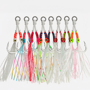 Hameçons d'assistance pour jigging en acier à haute teneur en carbone avec lamelles colorées pour la pêche en mer en bateau, leurres de jigging - Product Image 1