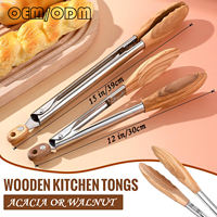 430 #   Roestvrijstalen kooktang van walnoot hout, vaatwasmachinebestendig, hittebestendig, BBQ accessoire, keukengerei, salade tang