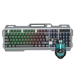 Set di Tastiera <span class=keywords><strong>e</strong></span> <span class=keywords><strong>Mouse</strong></span> da <span class=keywords><strong>Gaming</strong></span> Cablati Personalizzati con Supporto per Telefono, Piastra in Metallo, USB per Computer, 104 Tasti con Retroilluminazione LED - Product Image 1