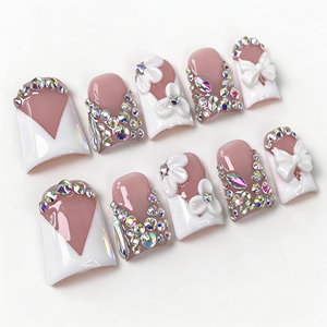 Autocollants pour ongles teints, style européen et américain, effet bec de canard, transparents comme de la glace, style français, couvrance totale, diamants étincelants, sculptés en 3D - Product Image 1