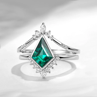 Bagues de mariage en argent sterling 925 en forme de V, ensemble de bagues de fiançailles en forme de cerf-volant avec émeraude verte de laboratoire et zircon cubique