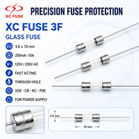 Fusible en verre XC FUSE 3F 3.6x10mm 250mA-10A 125V/250V AC/DC à action rapide, à travers trou, AC/DC pour VDE CB KC PSE pour alimentation électrique