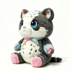 Customized Soft Fluffy Pastel Rainbow Accent Snow Leopard Plushie, Cute Spotted <b>Kitty</b> Stuffed Doll with Pink Paw Pads for Girls - Product Image 1