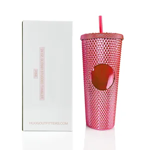 2024 Double Wall Plastic Iridescent Matte Cups Studded Tumbler With Straw Lid