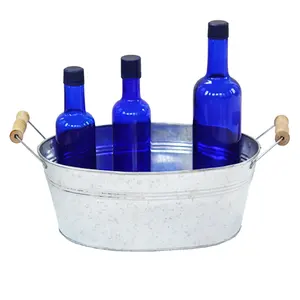 Bol de baignoire ovale avec logo personnalisé pour boisson rafraîchissante de fête seau à glace en métal avec poignées en bois