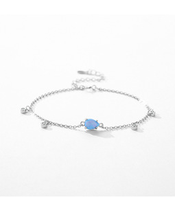 S925 Silver Minimalist Chain <b>Bracelet</b> With Blue Opal Water Drop And Rhodium Plated For Women's Everyday Wear - Product Image 3