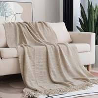 Plaid tricoté doux bicolore style nordique, couverture moelleuse en acrylique avec franges à pompons pour la décoration de canapé, couvre-lit et commandes en gros