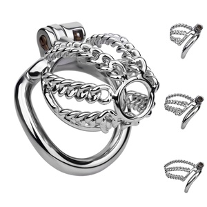 FRRK-313A Hollow Metal Cock Cage Chain Shaped Penis Restriction Chastity Device Cage for Men Long Time <b>Locking</b> Couple BDSM Toys - Product Image 1