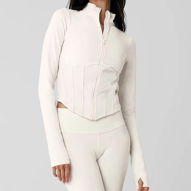 Custom Logo Front Skinny Fit Stand Collar Long Sleeve Yoga Jacket for Women Breathable Zip-Up Workout Top for Running & Pilates