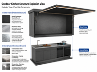 Cocina Exterior para Asados, Isla con Gabinetes Integrados de Acero Inoxidable, Resistente a la Intemperie, con Parrilla, Fregadero y Almacenamiento para Jardín, Patio o Terraza