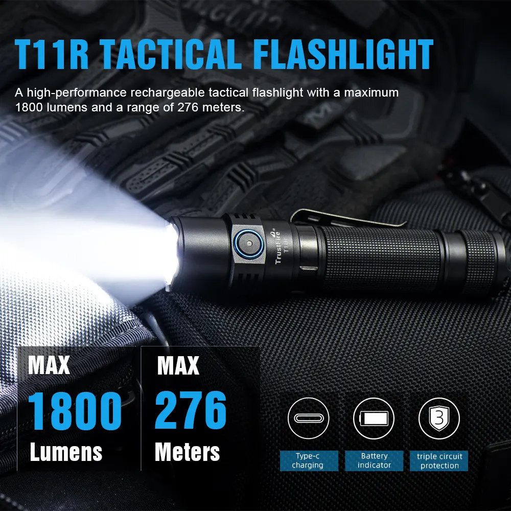Trustfire 2000 люмен фонарик светодиодные фонари 11R 18650 фонарь тактическая вспышка дальнего действия 276 м перезаряжаемая батарея IP68