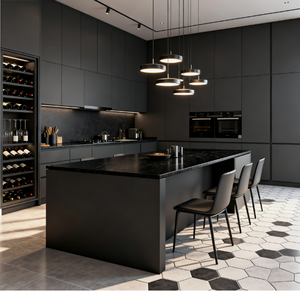 Armoires de <span class=keywords><strong>cuisine</strong></span> laquées à îlot central avec design <span class=keywords><strong>noir</strong></span> pour des solutions esthétiques de <span class=keywords><strong>cuisine</strong></span> de luxe - Product Image 1