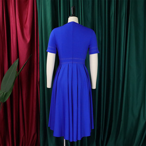 Ultimo Design Abiti Estivi da Donna Casual Eleganti a Vita Alta Linea A Tinta Unita a Maniche Corte Vestiti Africani - Product Image 4
