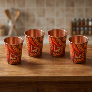 copper <b>printed</b> <b>glass</b> Set With Floral Pattern Oriental Design For Party Adults - Product Image 5