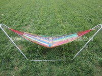 Hamac en toile d'extérieur - Simple/Double place, rayures colorées, poteaux courbés, tissu polyester-coton, anti-basculement, 200 kg