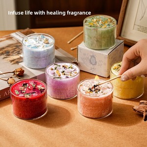 LANJO Bougie artisanale en cire de palme parfumée à la lavande en forme de tasse, avec huiles essentielles naturelles, cire de soja cristallisée et <span class=keywords><strong>fleurs</strong></span> séchées - Product Image 4