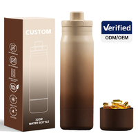 Bouteille d'eau isotherme 2-en-1 de 32 oz avec compartiment de rangement caché au fond pour les compléments protéinés et les collations