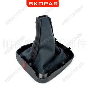 หัวเกียร์รถยนต์ Skopar หุ้มหนังสีดำเย็บด้ายแดง สำหรับรถ Volkswagen Golf5 เกียร์ธรรมดา - Product Image 3