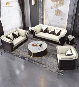 Centro mesa branco redonda mármore mesa de café e sofá de couro genuíno moderno sala de estar móveis