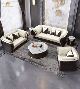 Meja Tengah Meja Kopi Marmer Bulat Putih dan Set Sofa Kulit Asli Furnitur Ruang Tamu Sofa Ruang Tamu Atas Modern - Product Image 1