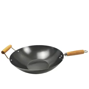 Carbon Steel Wok Non Sticking Home Cooking Wok 35cm With 2 Handle Fry Pan Chinese Wok Pan