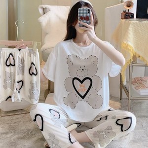 Pigiama Estivo da Donna, Set 3 Pezzi con Pantaloni a Maniche Corte, Abbigliamento da Casa Casual in Stile Coreano, Morbido e Fresco in Seta di Latte - Product Image 4