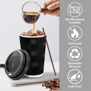 Customized Disposable 8oz 12oz 16oz Insulated Corrugated Paper <b>Cup</b> Kraft Ripple Paper <b>Cup</b> With Lid - Product Image 3