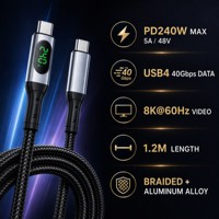 Cable USB4 PD de 240W con Pantalla LED, 8K/60Hz, 40Gbps, Aleación de Aluminio Trenzada, Compatible con Thunderbolt 3/4 para Laptop, Monitor, VR