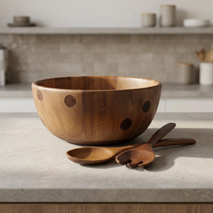 Tazón de Ensalada Ecológico de Madera de Acacia, Tazón Redondo con Diseño de Puntos para Servir Frutas, para el Hogar, Bodas y Fiestas - Product Image 3