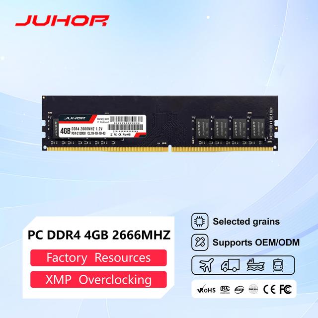JUHOR DDR4 4GB 2666 MHz RAM Memory Desktop Non-ECC DIMM 1.2V 288PIN Stock 3 Year Warranty CE FCC RoHS Factory Direct OEM