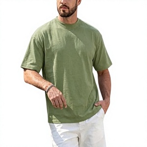 Camiseta de Algodón Verde Oliva Sólido para Hombre, Manga Corta, Cuello Redondo, Corte Holgado, Estilo Casual, Tejido Jersey, Deportiva, 180g, Secado Rápido - Product Image 2