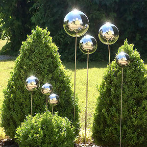 Palos de planta de Metal de tamaño personalizado bolas mirando espejo bola de acero de Metal adorno de jardín bola decorativa con palo - Product Image 6