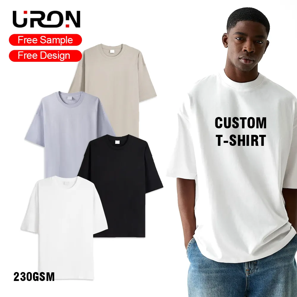 Uron 2024 High Quality 100% Cotton custom men's oversized t-shirt Plus Size Men's T-shirts