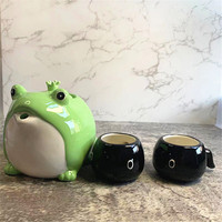Ensemble de théière chinoise en céramique verte mignonne pour pique-nique, ensemble de théière en forme de grenouille, tasse à thé et théière pour cadeau d'enfant ou d'ami