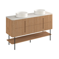 XINFUMEI Meuble-lavabo mural en bois massif cannelé avec miroir LED rétroéclairé anti-buée pour hôtel et maison, vente en gros OEM