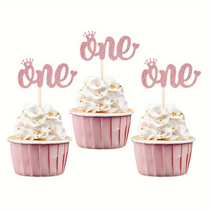 Glittery Gold Confetti Paper One-Year-Old Baby <b>Birthday</b> & Children's Day Cake <b>Topper</b> Cupcake Picks and Cake Decoration Cards - Product Image 3