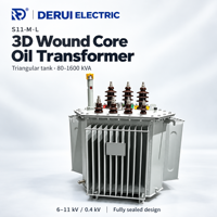 Transformateur de distribution immergé dans l'huile DERUI 6-11kV 80-2500kVA S11-M L, noyau à enroulement tridimensionnel, entièrement scellé, réservoir triangulaire