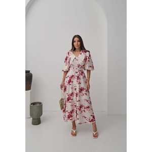 Vestido Rojo Floral con Cinturón y Cuello Peter Pan, Estilo Línea A, Tejido, Informal, Transpirable, para Uso Diario, Venta al Por Mayor - Product Image 6