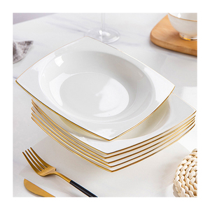 Assiettes <span class=keywords><strong>de</strong></span> dîner personnalisées en <span class=keywords><strong>porcelaine</strong></span> à bord doré, écologiques, design nordique, en <span class=keywords><strong>porcelaine</strong></span> fine blanche pour services hôteliers - Product Image 1