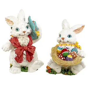 兔子莫蒂默和他的复活节彩蛋兔子雕像理想的礼物聚树脂兔子雕像