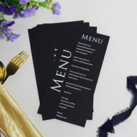 Papier carton noir personnalisé/cartes de menu de mariage en acrylique avec texte déjouant blanc pour décoration de table de mariage