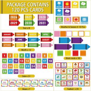 Juego de Calendario de Bolsillo para el Aula, 120 Tarjetas con Información sobre Clima, Estaciones, Festividades, Fecha, Mes y Año para la Gestión del Tiempo - Product Image 4