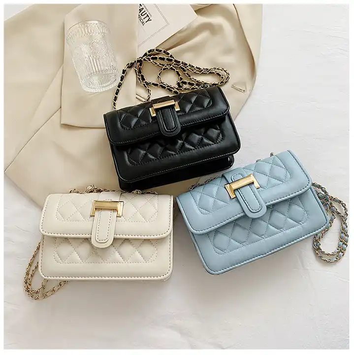 Mini Chain Detail Crossbody Bag Shoulder Handbag Pu Leather 