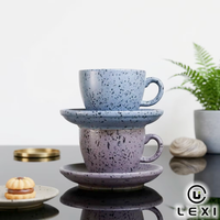 Ensemble tasse et soucoupe à expresso en céramique mouchetée de style nordique avec texture unique pour la vaisselle de café et de restaurant, vente en gros
