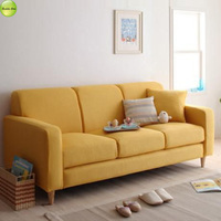 Muebles de sofá de tela de lino de tres plazas de diseño minimalista con patas de madera adecuadas para sala de estar