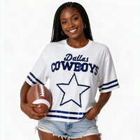 Vente directe usine – T-shirt de sport Dallas Cowboys pour le jour du match, maillot à sequins, t-shirt scintillant, hauts à sequins pour femmes
