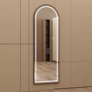 Miroir <span class=keywords><strong>sur</strong></span> <span class=keywords><strong>pied</strong></span> pleine longueur à LED dimmable, style français, avec cadre en métal noir et dessus arqué, idéal pour chambre et dressing – Vente en gros - Product Image 3