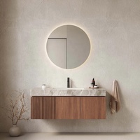 Kabinet Kamar Mandi Kayu Beralur Modern Terlaris dengan Finishing Lacquer Pintar, Kabinet Menggantung, Lampu LED Sentuh, Laci Soft Close