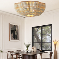 Nouvelle conception de luminaire de plafond en bois de couleur européenne à festons, tissé à la main avec de la corde d'abaca et des perles de bois, pour villa